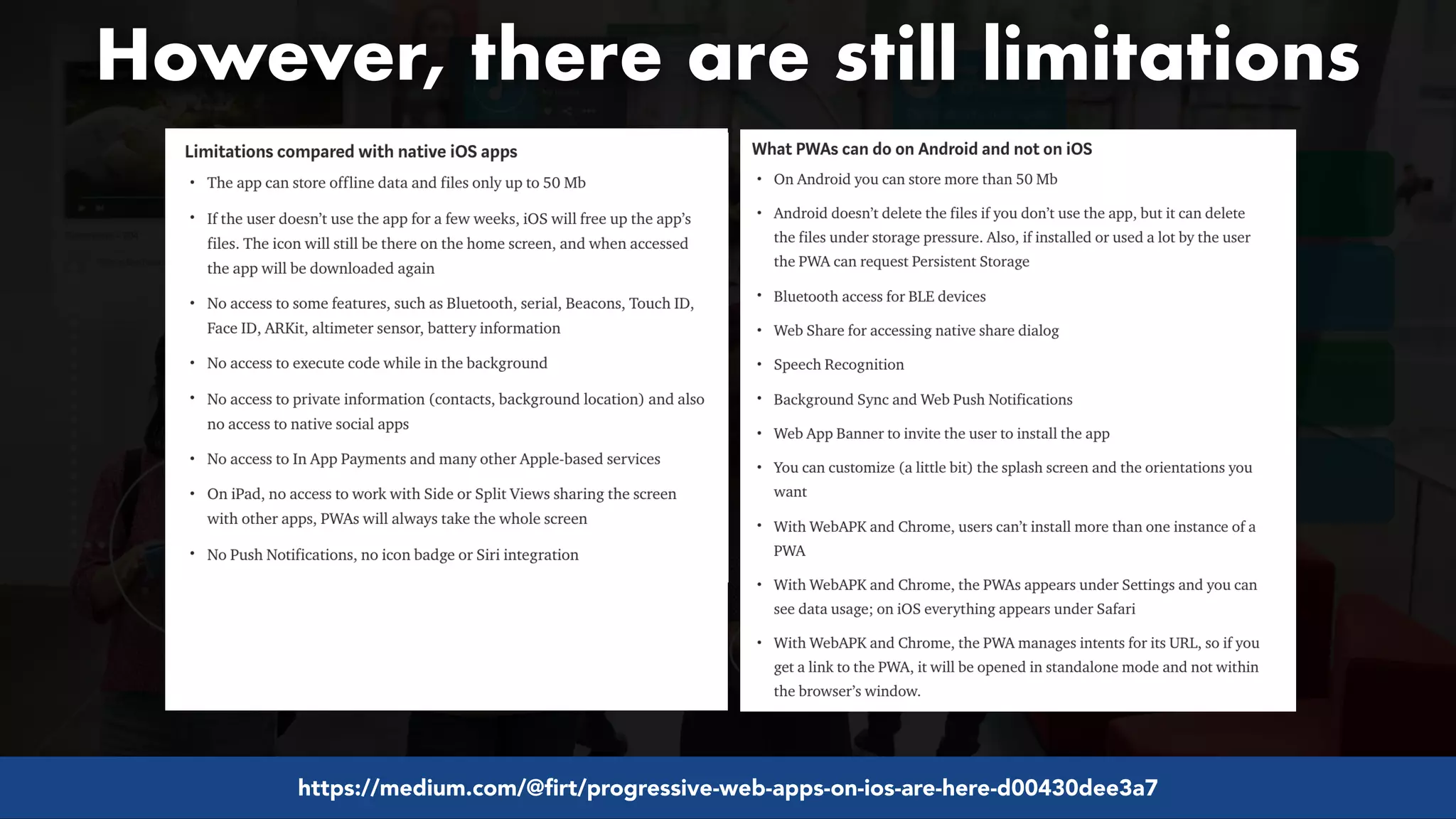 #pwaseo by @aleyda from #orainti at @digitaleliteday!
However, there are still limitations
https://medium.com/@firt/progressive-web-apps-on-ios-are-here-d00430dee3a7
 