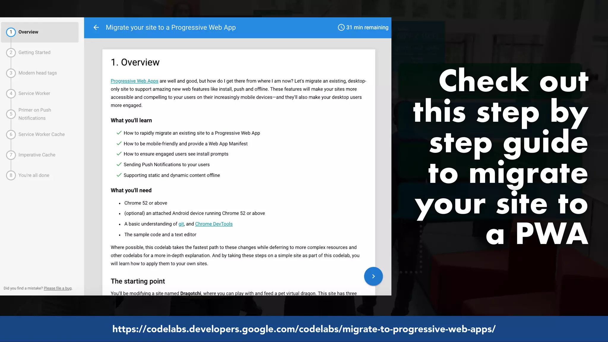 #pwaseo by @aleyda from #orainti at @digitaleliteday!
Check out
this step by
step guide
to migrate
your site to
a PWA
https://codelabs.developers.google.com/codelabs/migrate-to-progressive-web-apps/
 