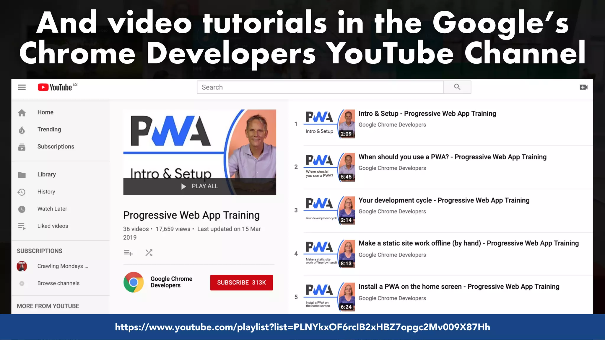#pwaseo by @aleyda from #orainti at @digitaleliteday!
And video tutorials in the Google’s
Chrome Developers YouTube Channel
https://www.youtube.com/playlist?list=PLNYkxOF6rcIB2xHBZ7opgc2Mv009X87Hh
 