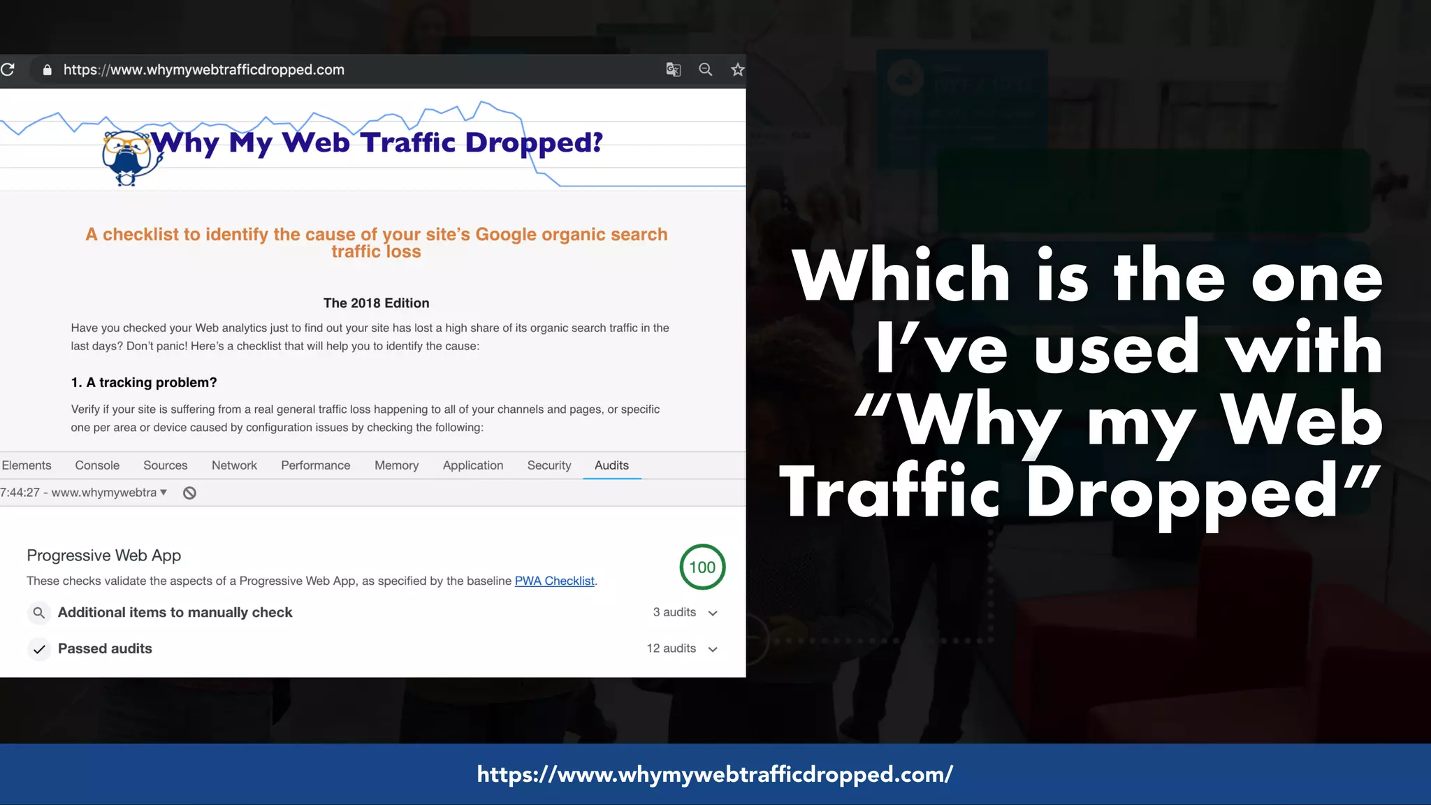 #pwaseo by @aleyda from #orainti at @digitaleliteday!
Which is the one
I’ve used with
“Why my Web
Traffic Dropped”
https://www.whymywebtrafficdropped.com/
 