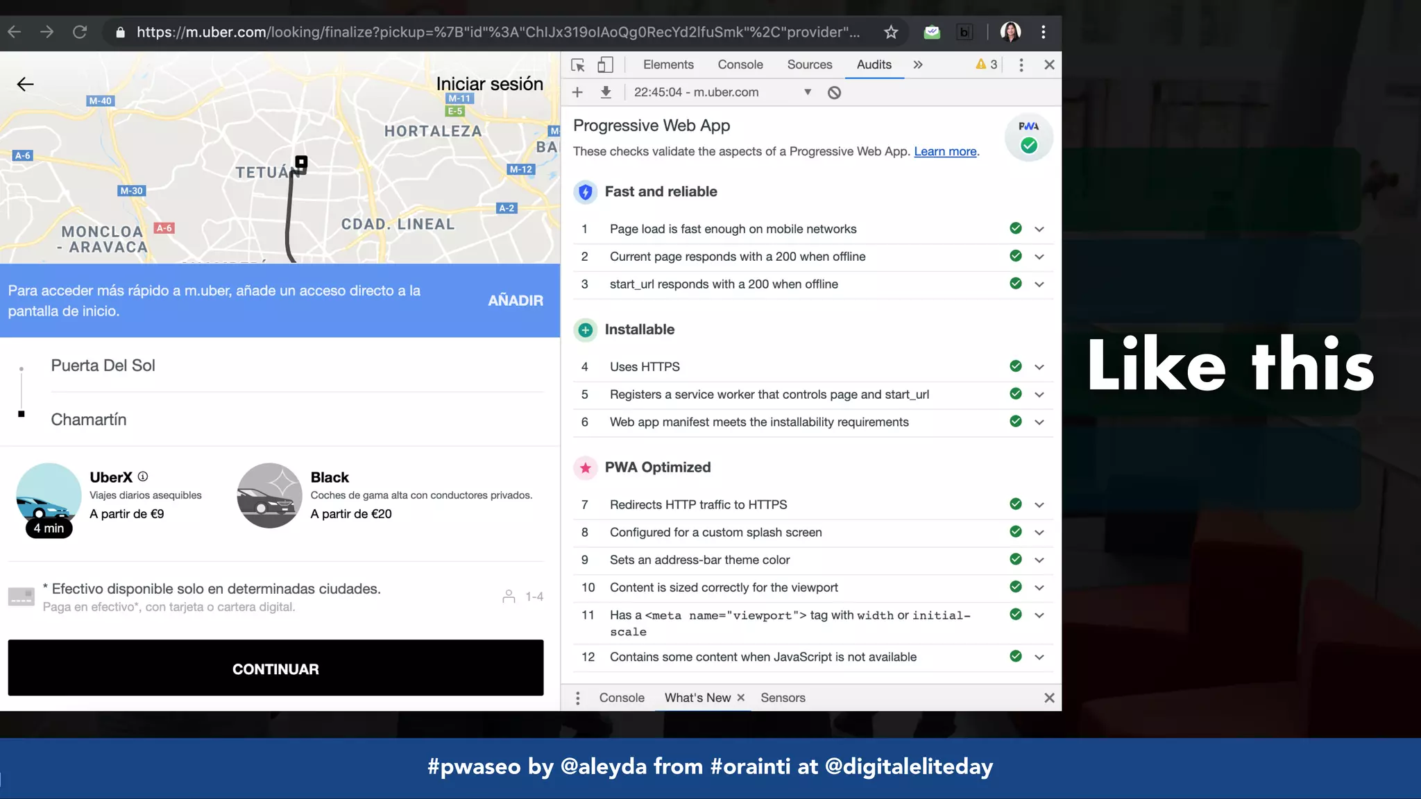 #pwaseo by @aleyda from #orainti at @digitaleliteday!
Like this
 
