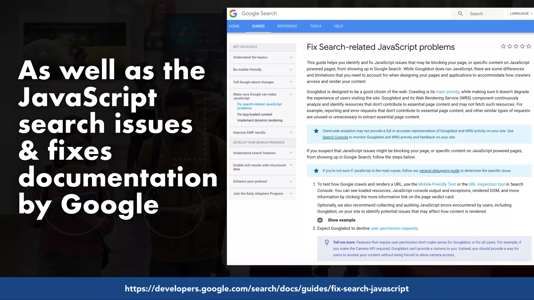 #pwaseo by @aleyda from #orainti at @digitaleliteday!
https://developers.google.com/search/docs/guides/fix-search-javascript
As well as the
JavaScript
search issues
& fixes
documentation
by Google
 