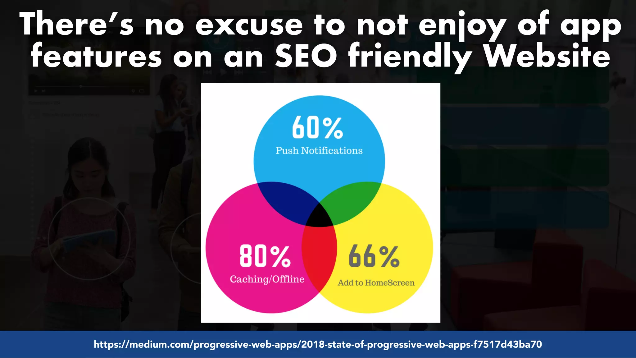 #pwaseo by @aleyda from #orainti at @digitaleliteday!
There’s no excuse to not enjoy of app
features on an SEO friendly Website
https://medium.com/progressive-web-apps/2018-state-of-progressive-web-apps-f7517d43ba70
 