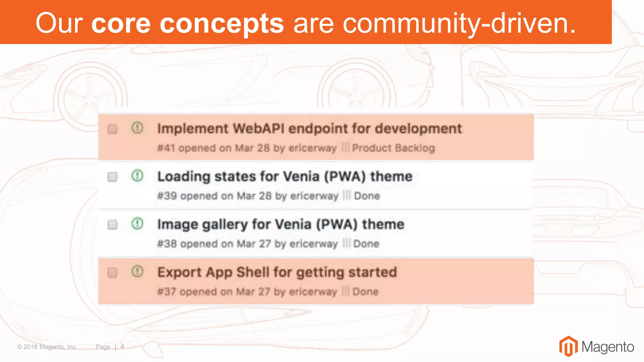 © 2018 Magento, Inc. Page | 4
Our core concepts are community-driven.
 