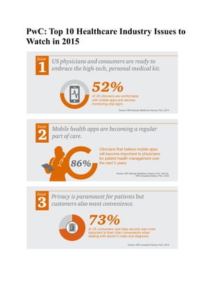 PwC: Top 10 Healthcare Industry Issues to
Watch in 2015
 