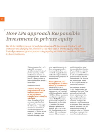 05
How LPs approach Responsible
Investment in private equity
For all the rapid progress in the evolution of responsible in...