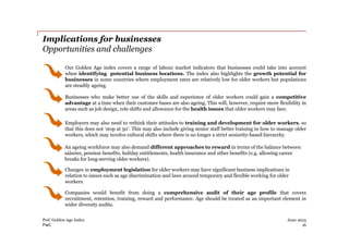 PwC
Implications for businesses
Opportunities and challenges
Our Golden Age index covers a range of labour market indicato...
