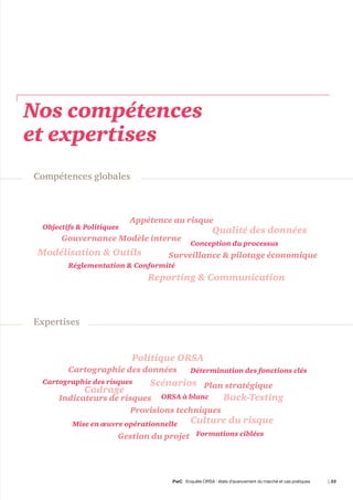PwC Enquête ORSA : états d’avancement du marché et cas pratiques	 | 33
Nos compétences
et expertises
Objectifs  Politiques...