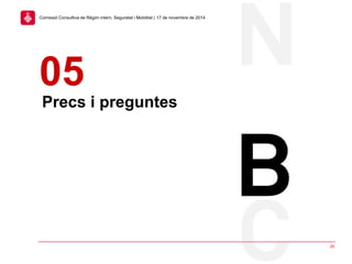 Precs i preguntes
05
25
Comissió Consultiva de Règim intern, Seguretat i Mobilitat | 17 de novembre de 2014
 