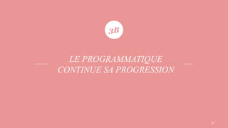 21
3B
LE PROGRAMMATIQUE
CONTINUE SA PROGRESSION
 