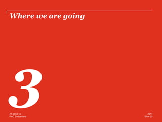 PwC Switzerland 
Where we are going 
Slide 25 
2014 
All about us  