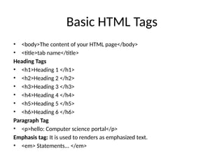 Introduction to HTML and Basics in Web Design | PPTX