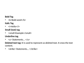Small Tag Introduction to HTML and Basics in Web Design | PPTX