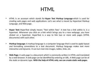 Introduction to HTML and Basics in Web Design | PPTX