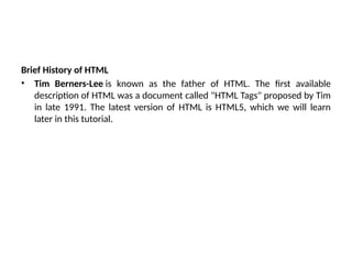 Introduction to HTML and Basics in Web Design | PPTX