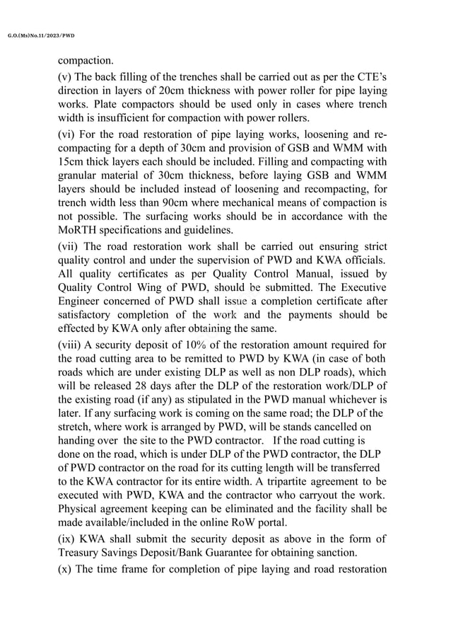 PWD Road cutting Trenching of PWD roads by KWA Modified Guidelines 14.