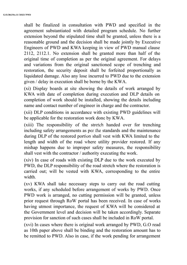 PWD Road cutting Trenching of PWD roads by KWA Modified Guidelines 14.