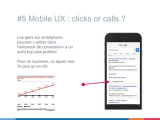 Les gens sur smartphone
peuvent « entrer dans
l’entonnoir de conversion» à un
point bcp plus profond
Pour un business, un appel vaut
3x plus qu’un clic
#5 Mobile UX : clicks or calls ?
 