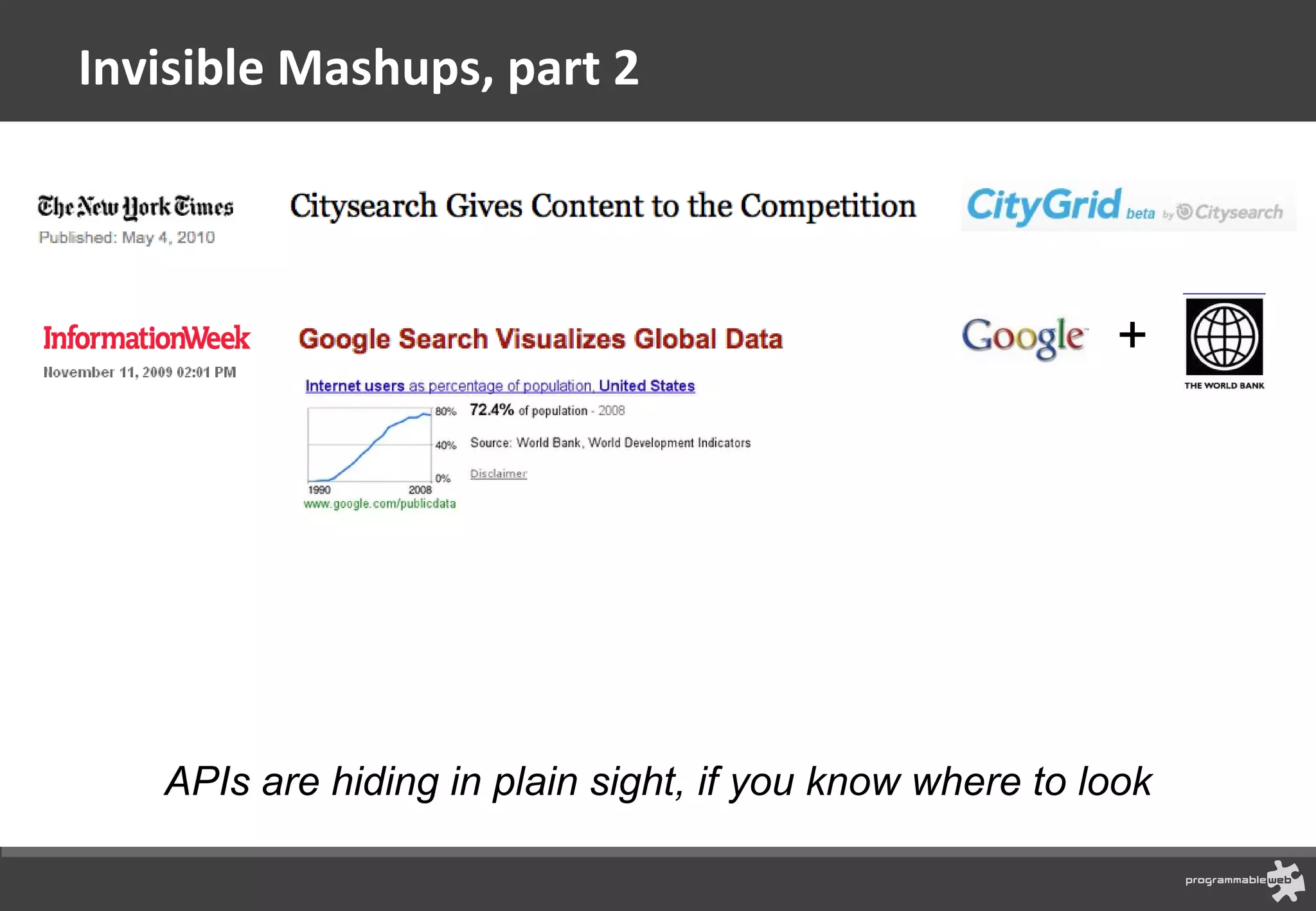 Invisible Mashups, part 2 + APIs are hiding in plain sight, if you know where to look 