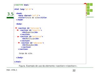 22
3.5 Section
PWII - HTML 5
Figura. Exemplo de uso do elemento <section></section>.
 