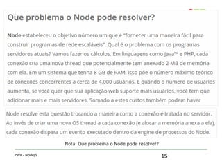 15
1. Introdução
PWII - NodeJS
Nota. Que problema o Node pode resolver?
 
