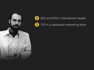 TCP is a userspace networking stack
SEQ and SYN in internetwork header
 