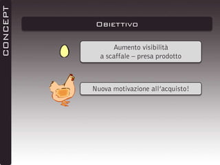 CONCEPT

Obiettivo
Aumento visibilità
a scaffale – presa prodotto

Nuova motivazione all’acquisto!

 