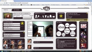 e

n na B
Wa

WannabeU

www.wannabeu.tv/profile_luciarampanti

annaB
W

e

Powered by

PROFILE

MY VIDEOS

Lucia Rampanti

GADGETS for my avatar

Watch my new video on MIRCOM!!!
Who?? Ordinary

Chic

CATALOGUE

Celebrity

QUESTION OF THE DAY

Have you recently coloured you hair?
No
A month ago
Last week

3544

Avatar Version
Customize my webtv page

FIND OUT YOUR SUGGESTION!

MY SHOPPING BAG
3544

search products [...]
leave your opinion [...]

Best
Comment

LivEvents

Most
Seen

enter code [...]
my purchase history

Curiosities
Q& A

BeU TG

MIRCOM

Beauty
Tales

Beauty
Contests Ask the

Twittering

leave your question [...]

ADVERTISING

MY WEBTV

PROF

look for answers [...]

Cherry Blossom

Ask the

PEER
Event in Milan

FRIENDS [347]

QUIZ

Noemi
Chiappin

Mario
Tomasello

Giuseppe
Venturi

Bernardo
Ridolﬁ

Francesca
Guerrera

ahah ahah lol

Stefania
Pareti

Alex Calanca

Cool!!! :D
Valentina Mingione

Which was the confession of Francesca in the last
episode of MIRCOM?
She thinks that heavy make-up hides insicurities
She thinks that the most important thing for a
woman is being beautiful
She thinks that today men are used to using
beauty products

Abondance de Cacao

New Rimmel Look

 