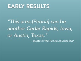 "This area [Peoria] can be
another Cedar Rapids, Iowa,
or Austin, Texas."
~quote in the Peoria Journal Star
EARLY RESULTS
 