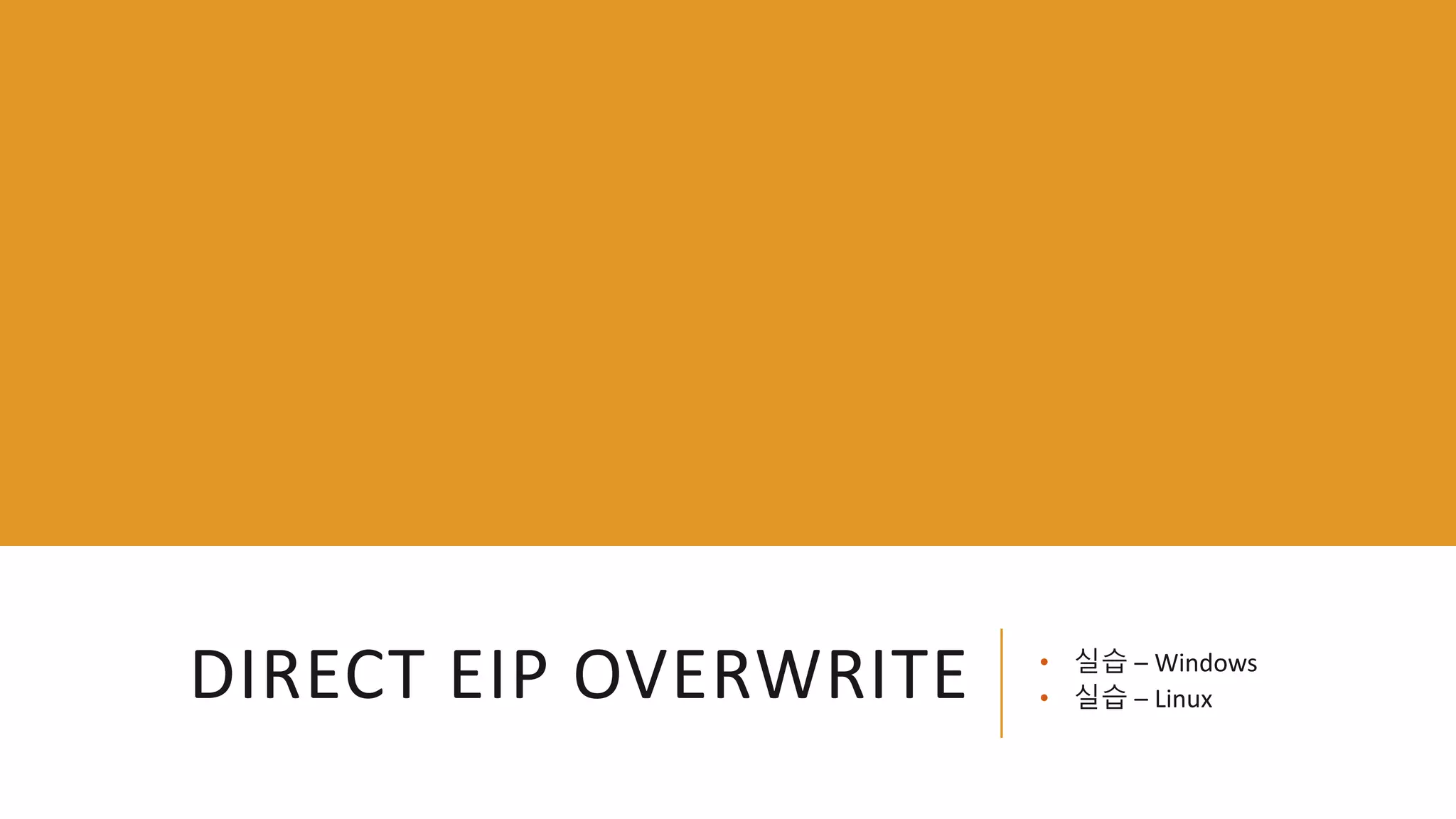 DIRECT EIP OVERWRITE • 실습 – Windows
• 실습 – Linux
 