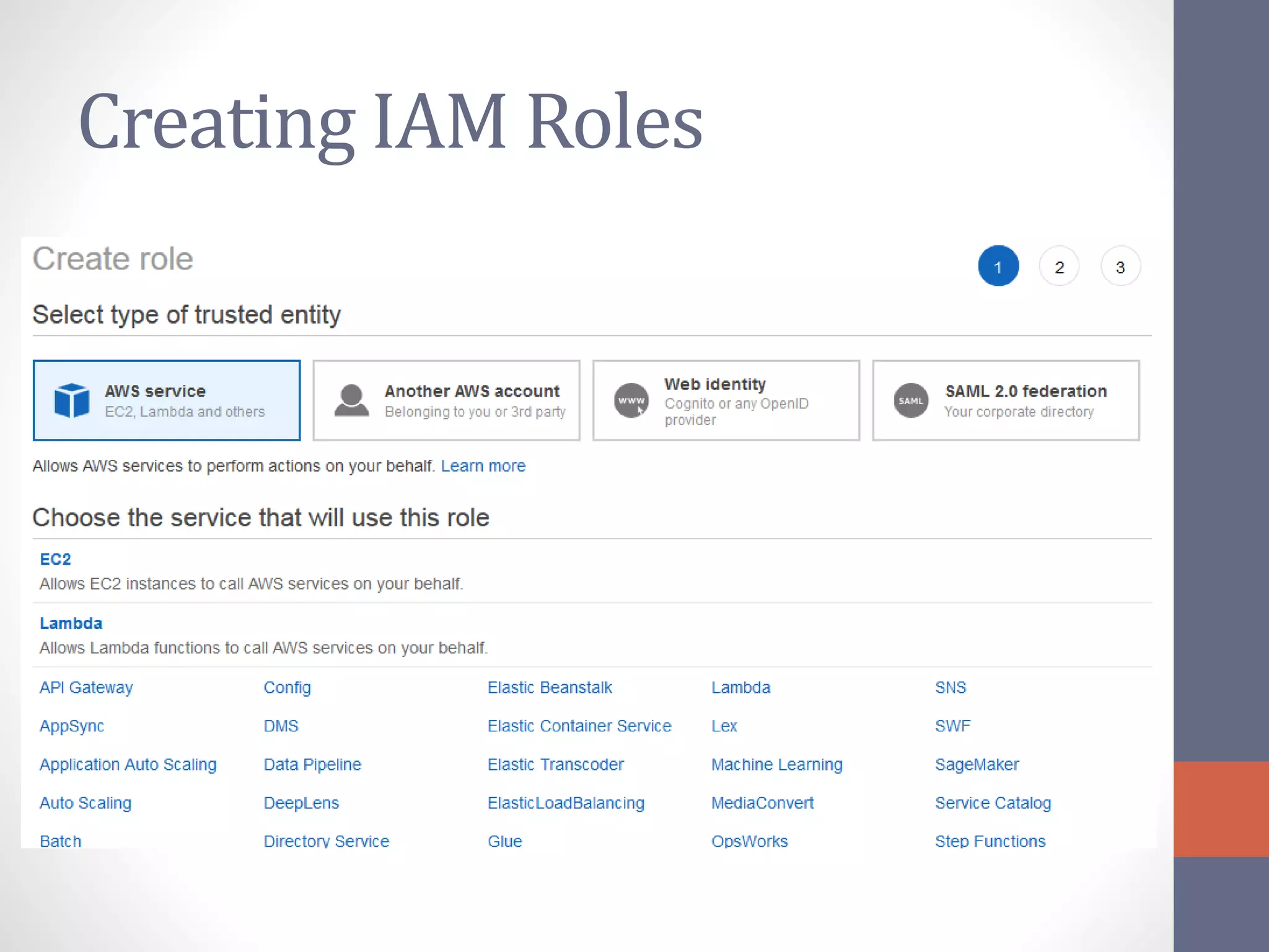 Creating IAM Roles
 