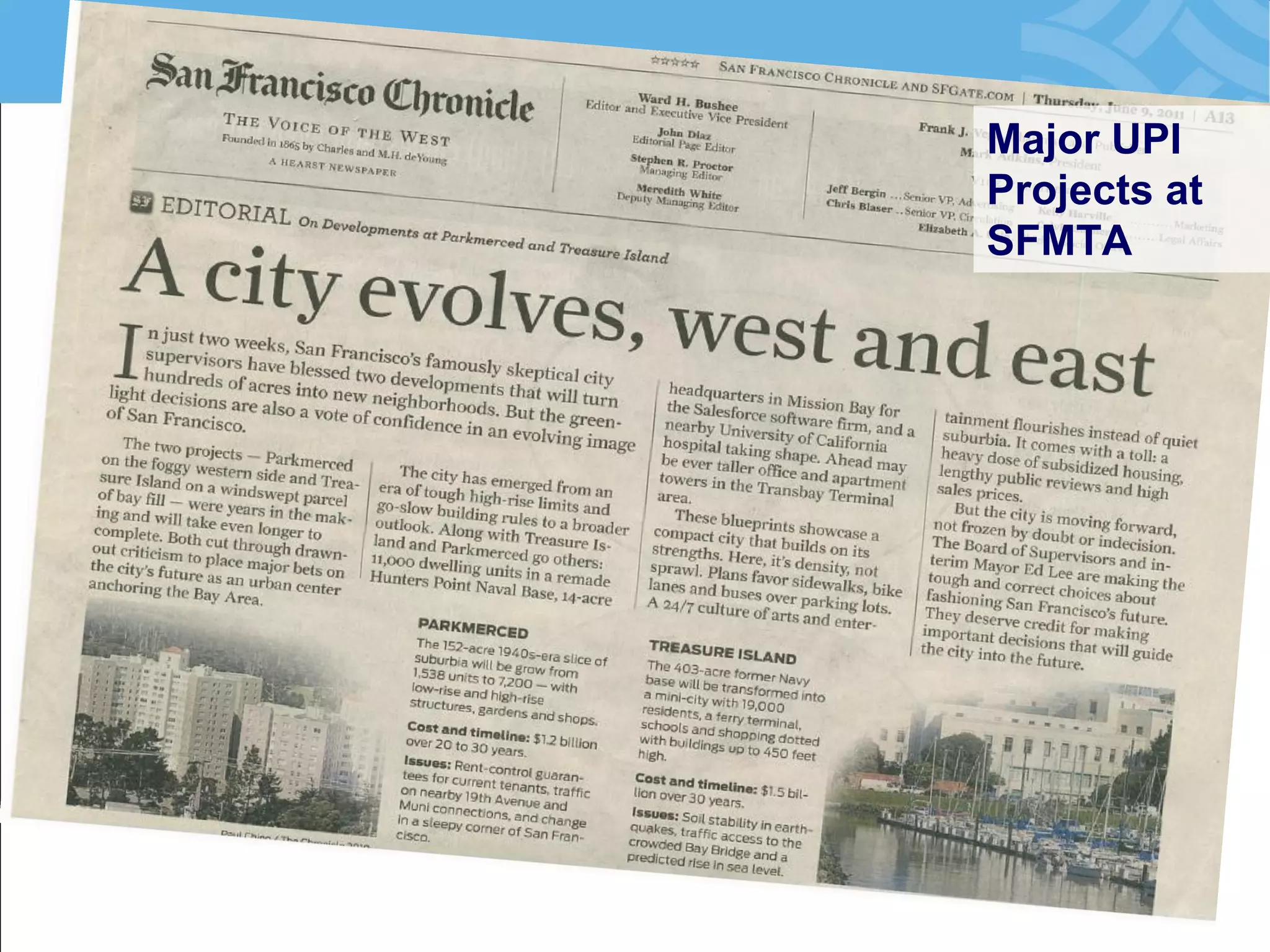 Major UPI Projects at SFMTA  