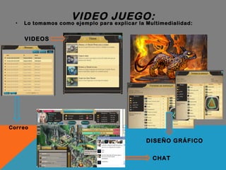VIDEO JUEGO: Lo tomamos como ejemplo para explicar la Multimedialidad: DISEÑO GRÁFICO CHAT Correo VIDEOS  