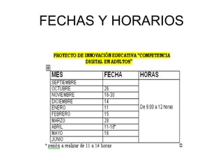 FECHAS Y HORARIOS 
