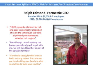                             Mission to HôpítalSaíntCroíx                                  Leogane-2010Mission to Wings of Hope Fermathe- 2011  Class of 2003B.S. Business Administration: Integrated Marketing & Communications 2008Strengths = Connectedness, Learner, Ideation, Intellection & Input