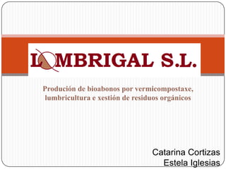 Produción de bioabonos por vermicompostaxe,
lumbricultura e xestión de residuos orgánicos




                                Catarina Cortizas
                                  Estela Iglesias
 