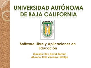 Software Libre y Aplicaciones en Educación Maestro: Rey David Román Alumno: Itzel Vizcarra Hidalgo 