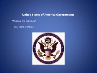 United States of America Government: What are the branches?   (hint: there are three)  