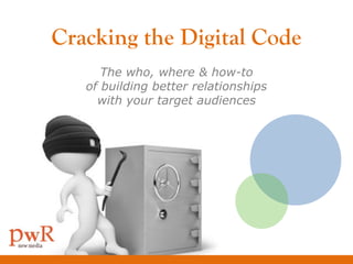 Cracking the Digital Code
      The who, where & how-to
   of building better relationships
     with your target audiences
 