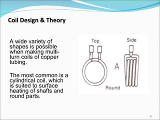 A wide variety of shapes is possible when making multi-turn coils of copper tubing.  The most common is a cylindrical coil, which is suited to surface heating of shafts and round parts. Coil Design & Theory 