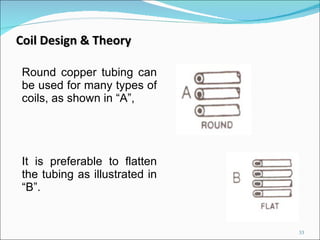 Round copper tubing can be used for many types of coils, as shown in “A”,  It is preferable to flatten the tubing as illustrated in “B”. Coil Design & Theory 