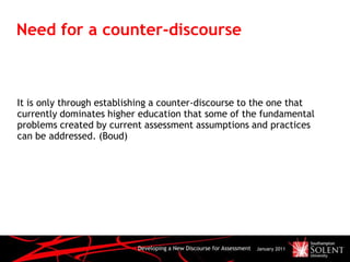 Developing a new discourse for assessment | PPT