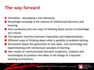 Developing a new discourse for assessment | PPT