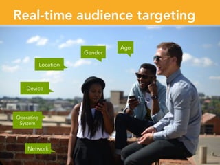 Real-time audience targeting
Age
Gender
Device
Location
Operating
System
Network
 