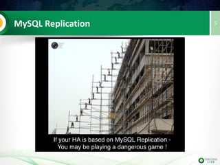 MySQL Replication
If your HA is based on MySQL Replication -
You may be playing a dangerous game !
5
 