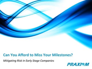 Can You Afford to Miss Your Milestones? Mitigating Risk in Early Stage Companies 