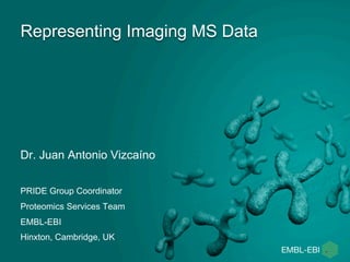 Representing Imaging MS Data 
Dr. Juan Antonio Vizcaíno 
PRIDE Group Coordinator 
Proteomics Services Team 
EMBL-EBI 
Hinxton, Cambridge, UK 
 