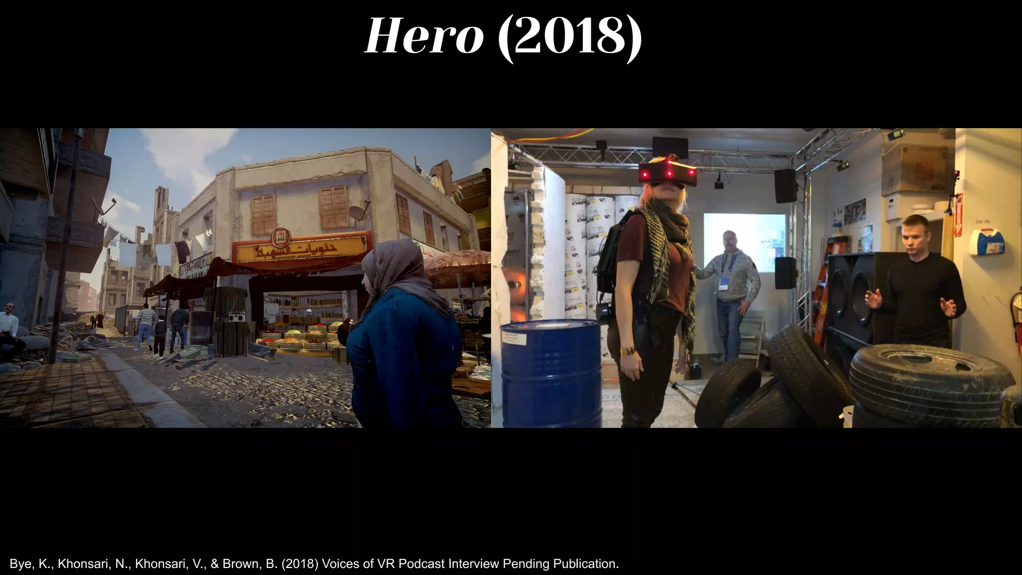Hero (2018)
Bye, K., Khonsari, N., Khonsari, V., & Brown, B. (2018) Voices of VR Podcast Interview Pending Publication.
 
