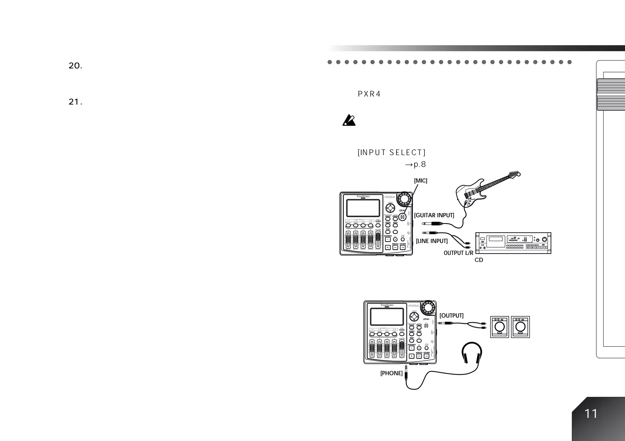 ○ ○ ○ ○ ○ ○ ○ ○ ○ ○ ○ ○ ○ ○ ○ ○ ○ ○ ○ ○ ○ ○ ○ ○ ○ ○ ○ ○ ○




                     [MIC]




                     [GUITAR INPUT]



                     [LINE INPUT]

                               OUTPUT L/R




                             [OUTPUT]




           [PHONE]




                                                            11
 
