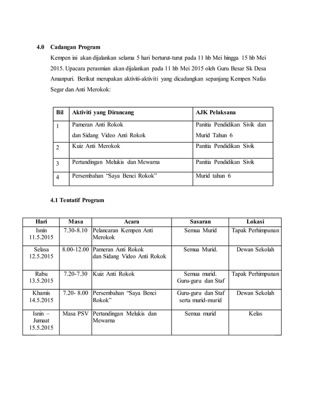 Kempen nafas segar dan program anti rokok | DOCX